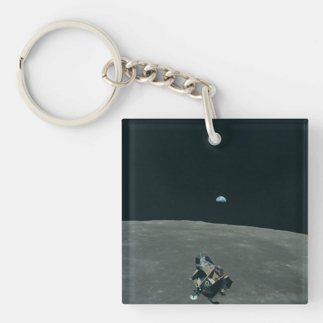 Apollo Lunar Lander and Earthrise Over Moon     Keychain (Front)