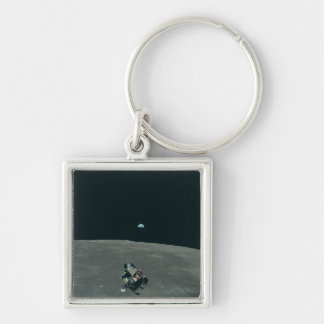 Apollo Lunar Lander and Earthrise Over Moon Keychain