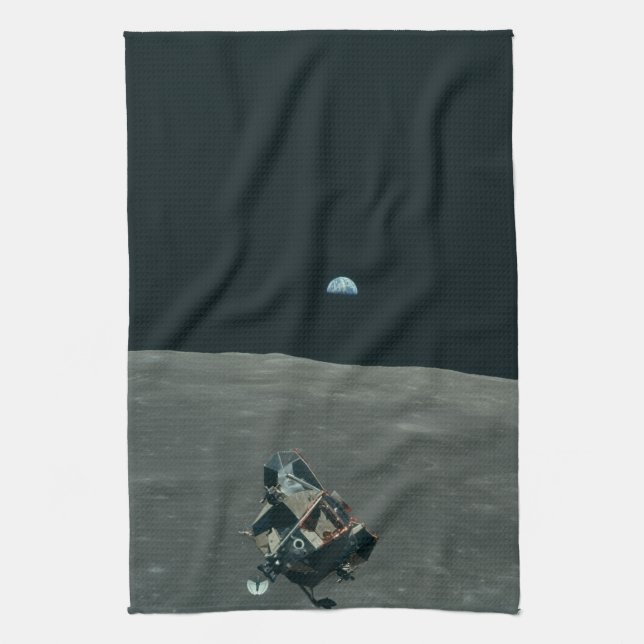 Apollo Lunar Lander and Earthrise Over Moon     Kitchen Towel (Vertical)