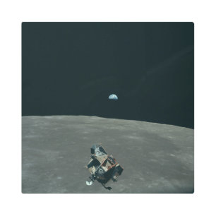 Apollo Lunar Lander and Earthrise Over Moon Metal Print