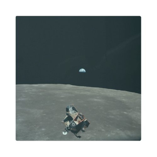 Apollo Lunar Lander and Earthrise Over Moon     Metal Print