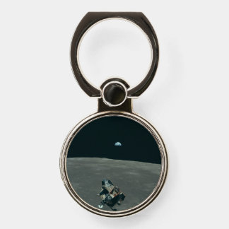 Apollo Lunar Lander and Earthrise Over Moon Phone Ring Stand