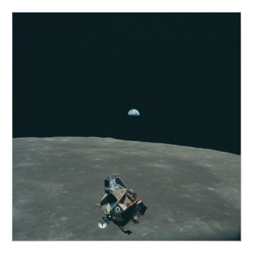 Apollo Lunar Lander and Earthrise Over Moon     Photo Print