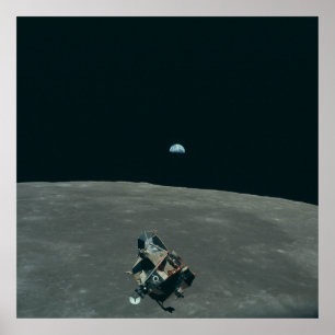 Apollo Lunar Lander and Earthrise Over Moon     Poster