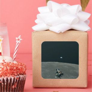 Apollo Lunar Lander and Earthrise Over Moon     Square Sticker