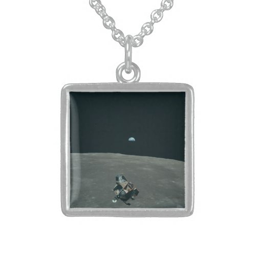 Apollo Lunar Lander and Earthrise Over Moon     Sterling Silver Necklace