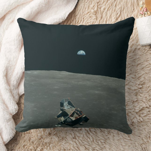 Apollo Lunar Lander and Earthrise Over Moon     Throw Pillow (Blanket)