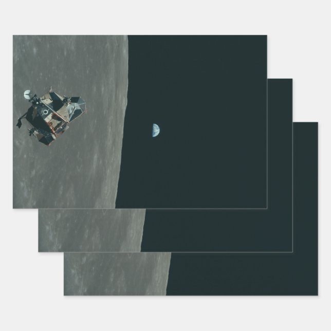 Apollo Lunar Lander and Earthrise Over Moon     Wrapping Paper Sheets (Set)