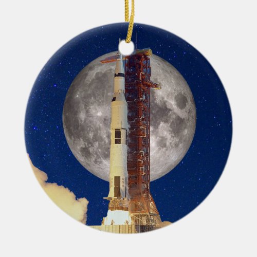 Apollo Moon Mission Rocket Launch Ceramic Ornament