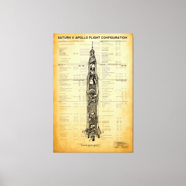 APOLLO Moon Mission SATURN V Rocket Blueprint 1967 Canvas Print (Front)