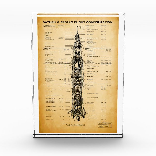 APOLLO Moon Mission SATURN V Rocket Blueprint 1967 Photo Block (Front)