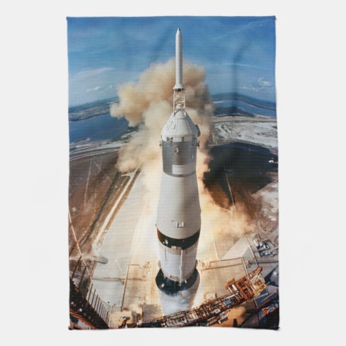 Apollo Saturn V Rocket launch to Moon 1969 Kitchen Towel
