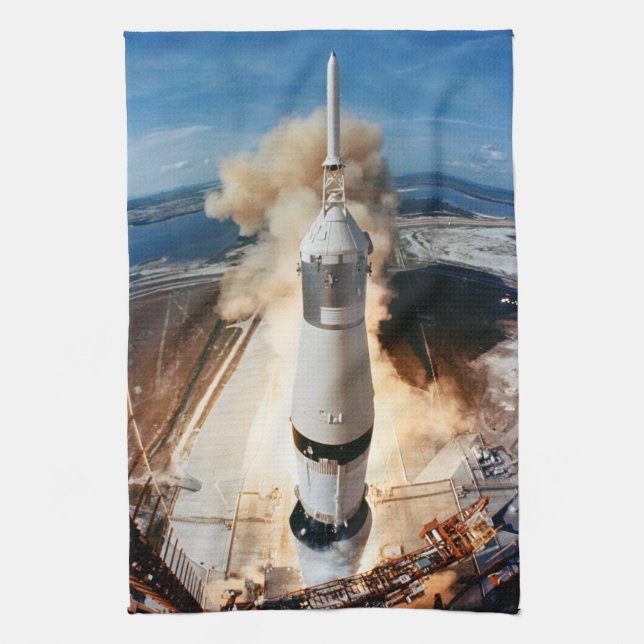 Apollo Saturn V Rocket launch to Moon 1969 Kitchen Towel (Vertical)