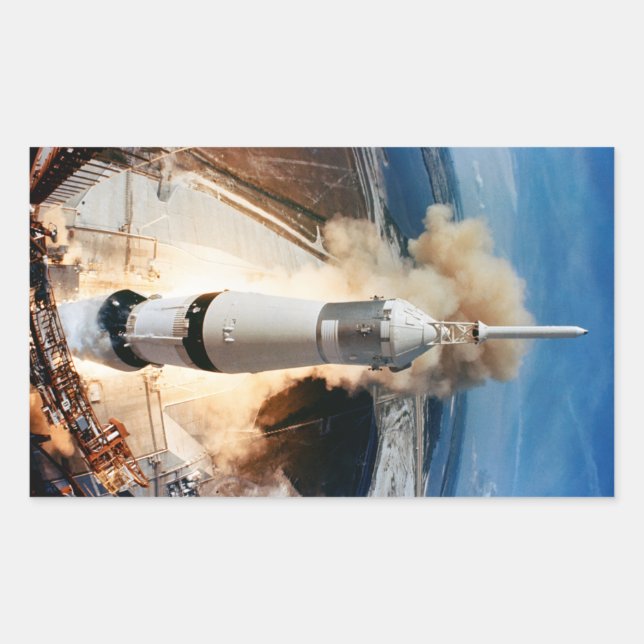 Apollo Saturn V Rocket launch to Moon 1969 Rectangular Sticker (Front)