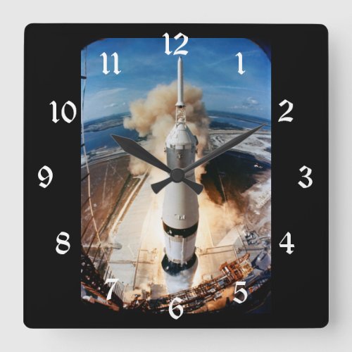 Apollo Saturn V Rocket launch to Moon 1969 Square Wall Clock