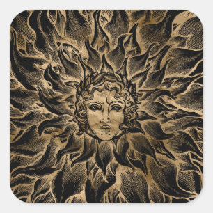 Apollo Sun God Black and Gold Square Sticker