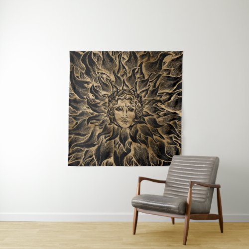 Apollo Sun God Black and Gold Tapestry