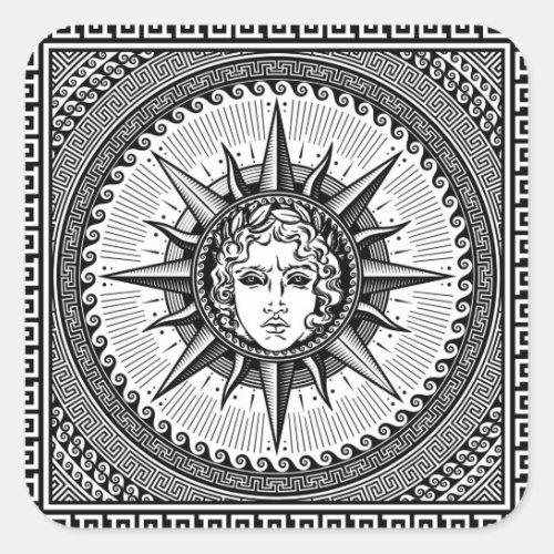 Apollo Sun God Symbol on Greek Key Ornament Square Sticker