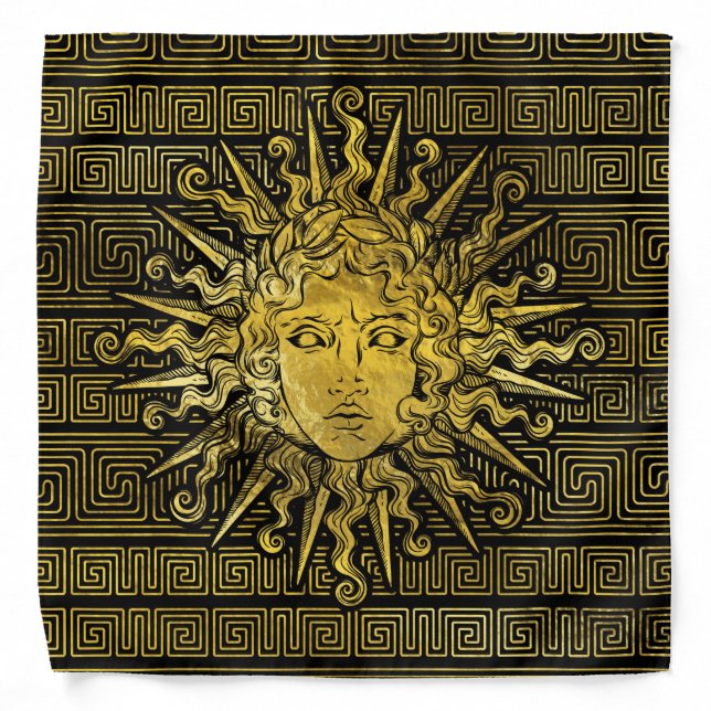 Apollo Sun Symbol on Greek Key Pattern Bandana (Front)