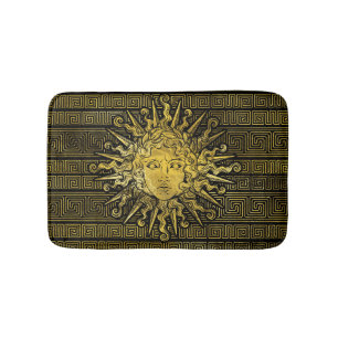 Apollo Sun Symbol on Greek Key Pattern Bathroom Mat
