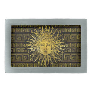 Apollo Sun Symbol on Greek Key Pattern Belt Buckle
