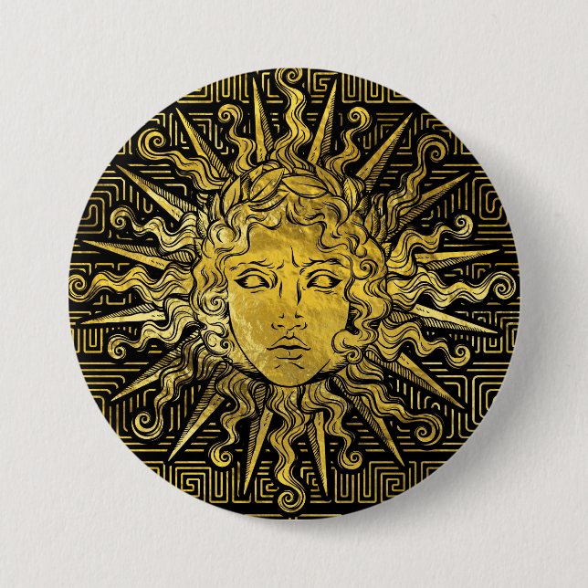 Apollo Sun Symbol on Greek Key Pattern Button (Front)