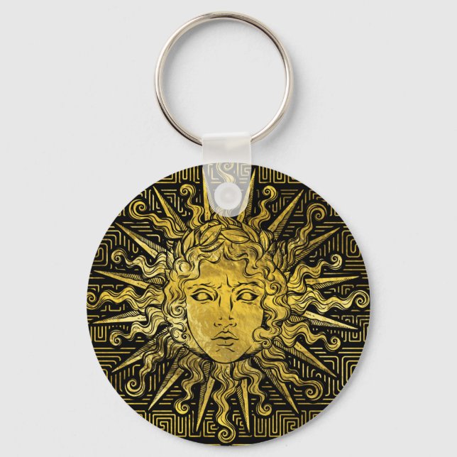 Apollo Sun Symbol on Greek Key Pattern Keychain (Front)