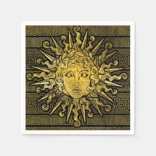 Apollo Sun Symbol on Greek Key Pattern Paper Napkins