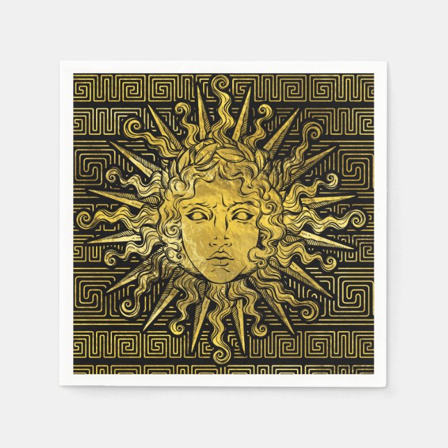 Apollo Sun Symbol on Greek Key Pattern Paper Napkins (Front)