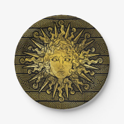 Apollo Sun Symbol on Greek Key Pattern Paper Plates