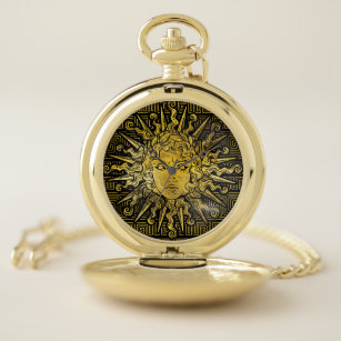 Apollo Sun Symbol on Greek Key Pattern Pocket Watch