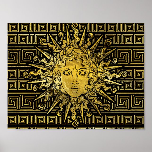 Apollo Sun Symbol on Greek Key Pattern Poster (Front)