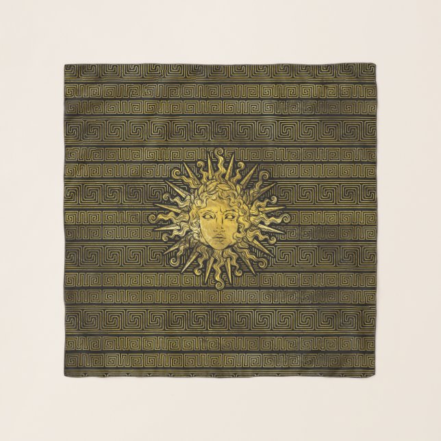 Apollo Sun Symbol on Greek Key Pattern Scarf (Front)