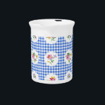 Apolonia delft pitcher<br><div class="desc">A classic European folk art floral on scallops, over delfts blauw gingham.</div>