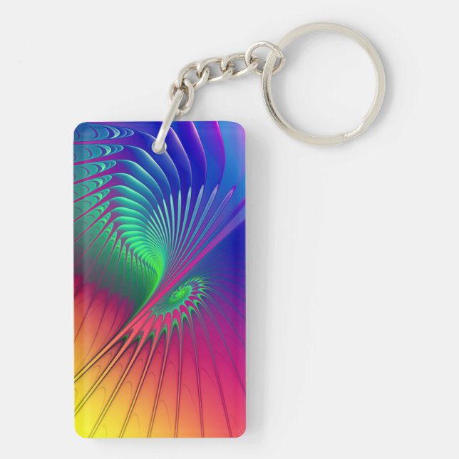 Apophysis Fractal Decor - Colorful Rays Keychain (Back)
