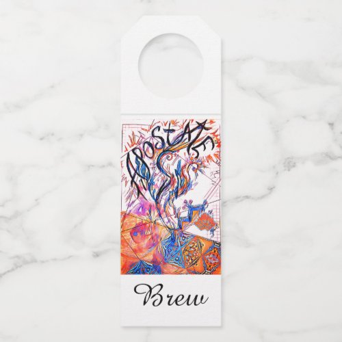 Apostate Brew Colorful Unusual Doodle Drawing Bottle Hanger Tag