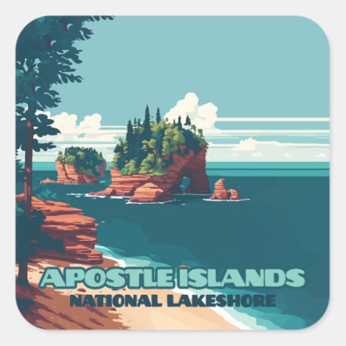Apostle Islands National Lakeshore Wisconsin Retro Square Sticker