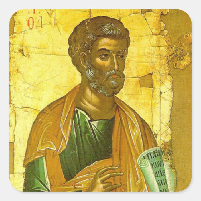 Apostle Peter Byzantine Icon Orthodox Christian Square Sticker (Front)
