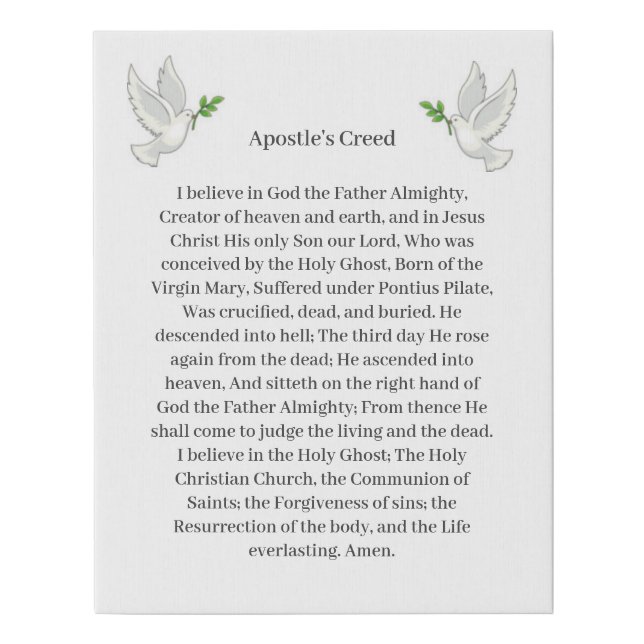 Apostles Creed Dove Faux Canvas Print (Front)