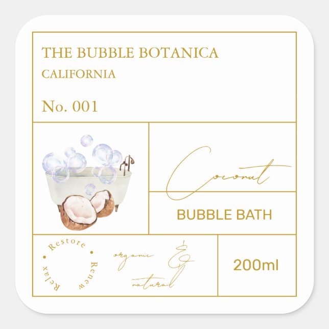 Apothecary Coconut Bubble Bath Label (Front)