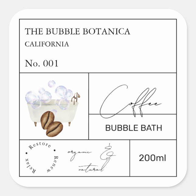 Apothecary Coffee Bubble Bath Label (Front)