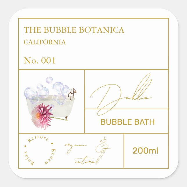 Apothecary Dahlia Bubble Bath Label (Front)