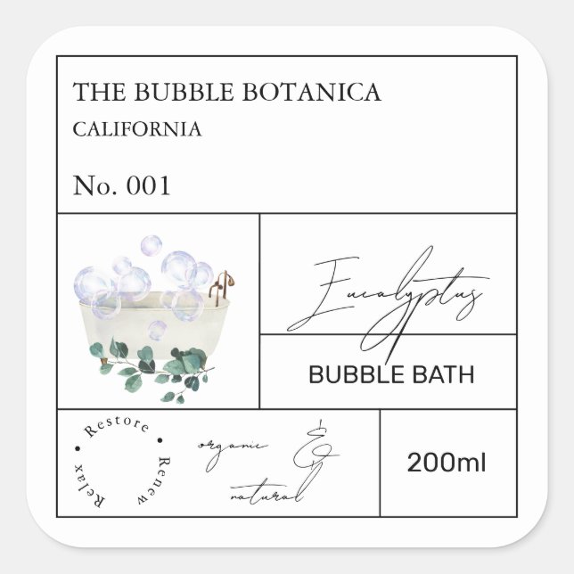 Apothecary Eucalyptus Bubble Bath Label (Front)