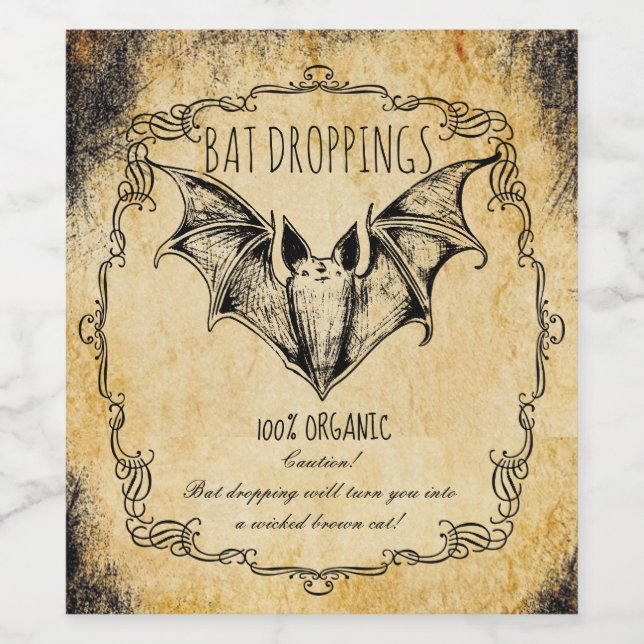 Apothecary halloween vintage Bat droppings Wine Label (Single Label)