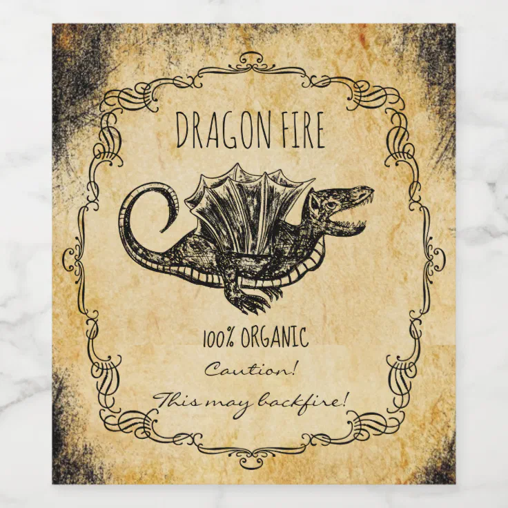 Apothecary halloween vintage Dragon fire Wine Label | Zazzle