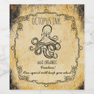 Apothecary halloween vintage Octopus ink Wine Label