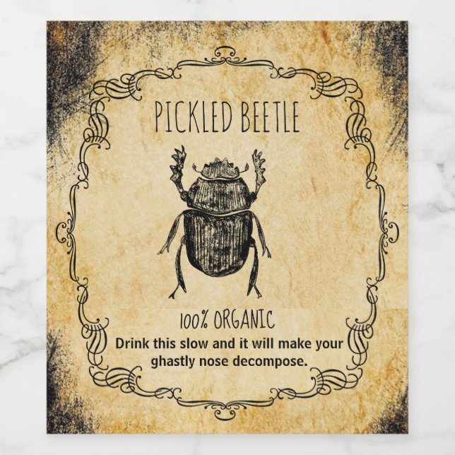 Apothecary halloween vintage picked beetle wine label (Single Label)