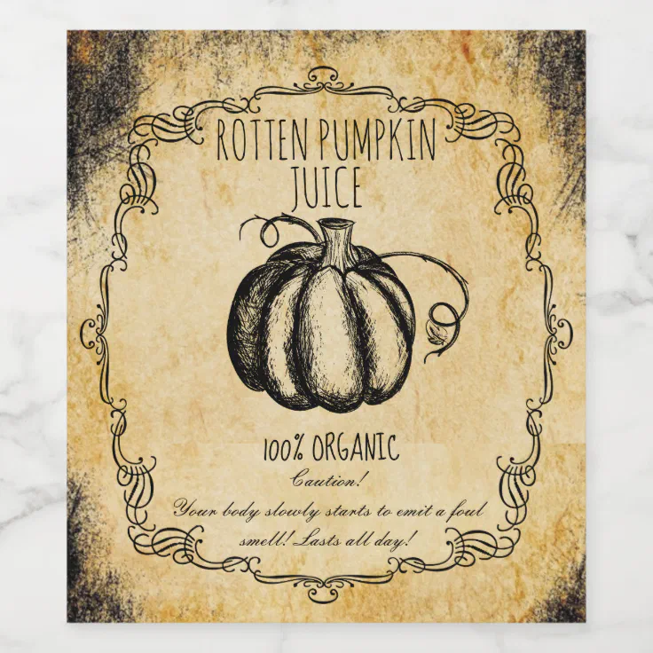 Apothecary halloween vintage rotten pumpkin juice wine label
