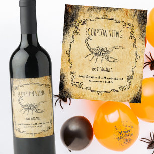 Apothecary halloween vintage scorpion stings wine label
