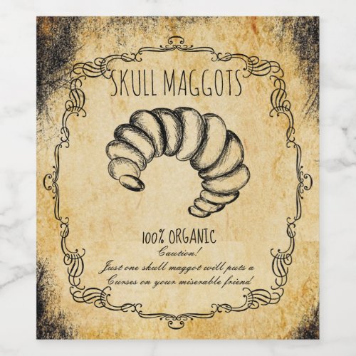 Apothecary halloween vintage Skull maggot Wine Label